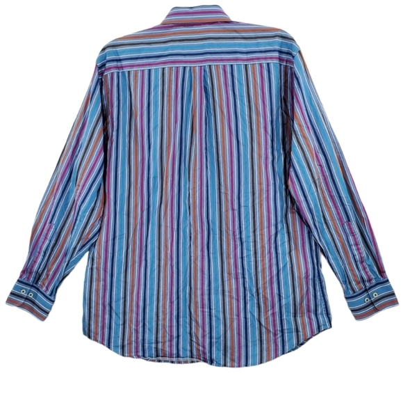 Peter Millar Shirt Mens XL Blue Pink White Striped Long Sleeve Button Up Cotton - Picture 13 of 13